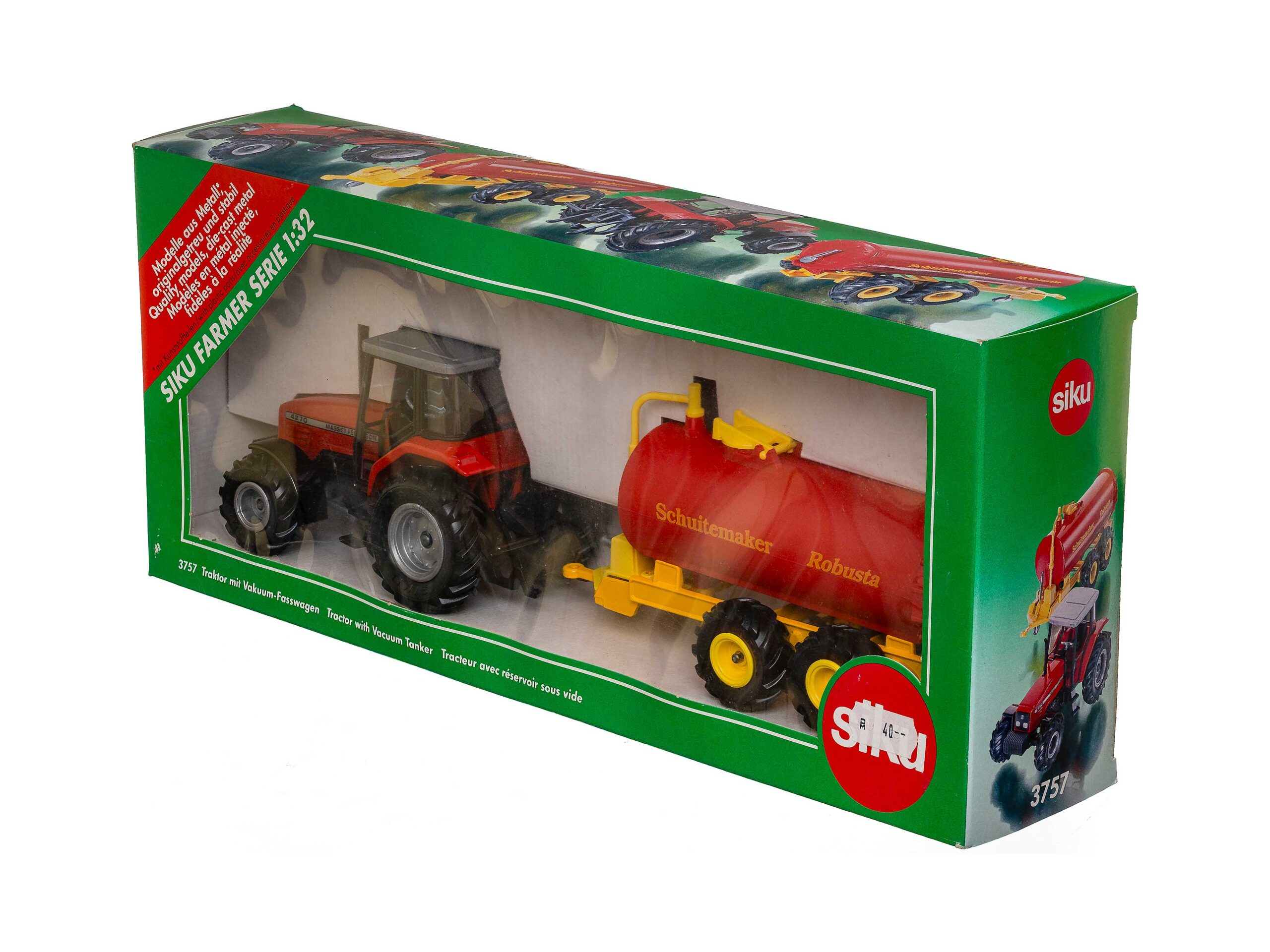 Siku Farmer 3757 Massey Ferguson 4270 mit Vakuum-Fasswagen 1:32 OVP
